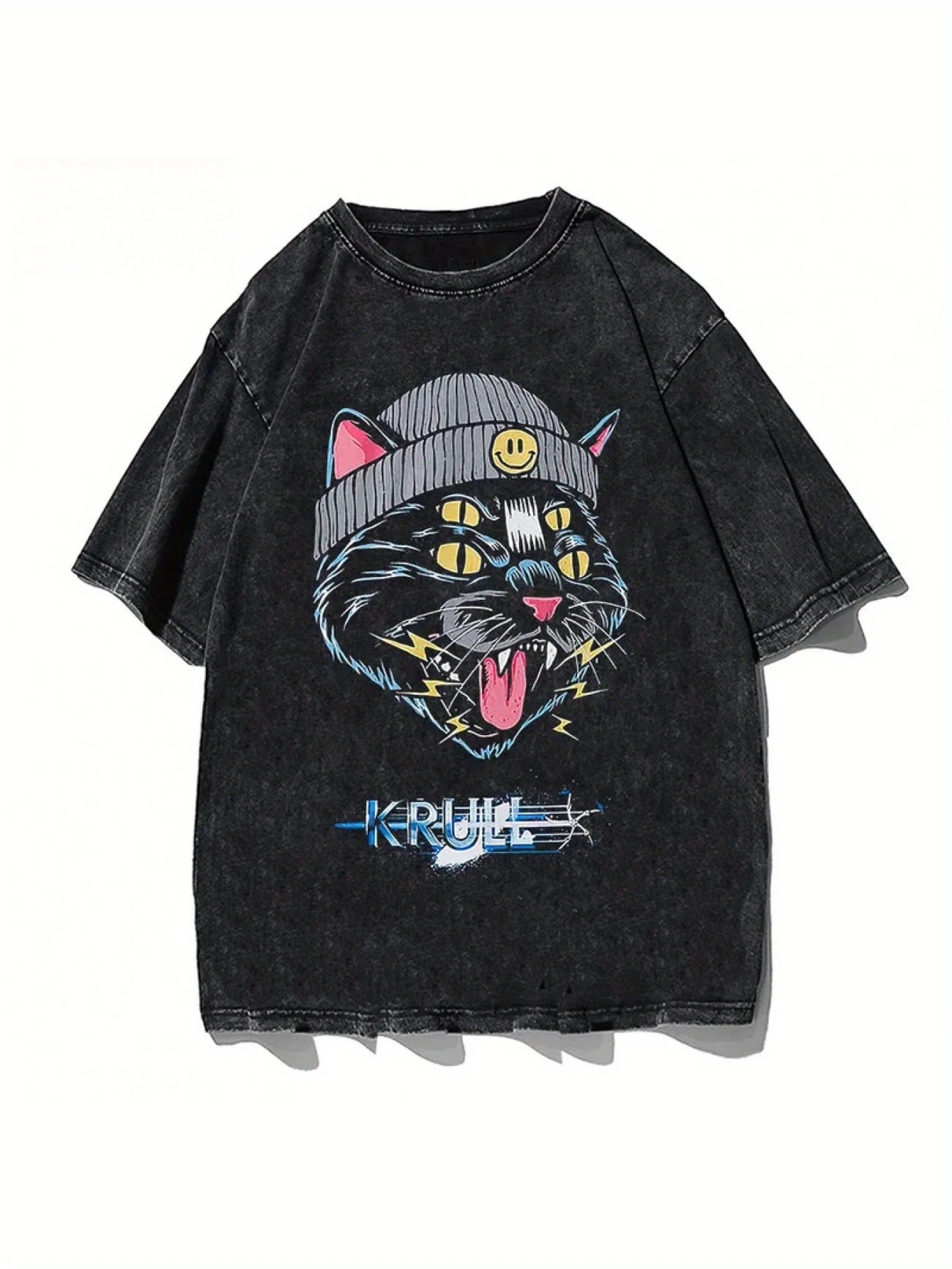 Gofret Wear Vintage Kedi Tasarımlı Oversize T-shirt