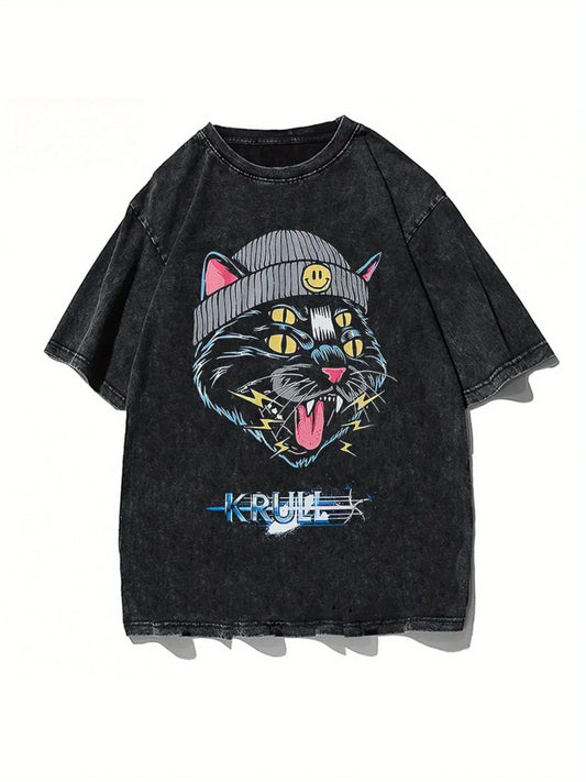 Gofret Wear Vintage Kedi Tasarımlı Oversize T-shirt