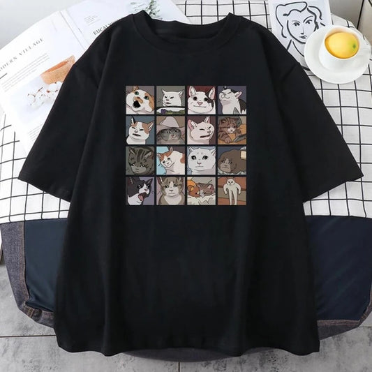 Cat Memes Collage Siyah (Unisex) T-Shirt
