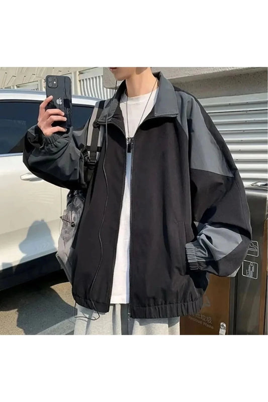 Gri Retro Paraşüt Kumaş Unisex Oversize Mevsimlik Ceket