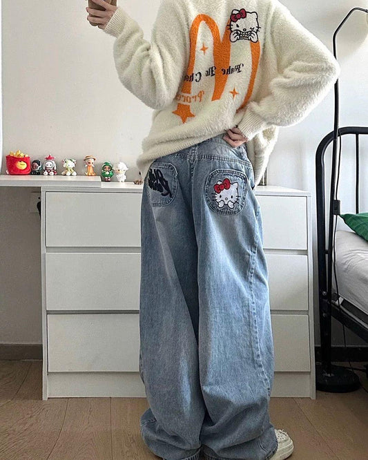 Hello Kity Detaylı Baggy Unisex Pantolon