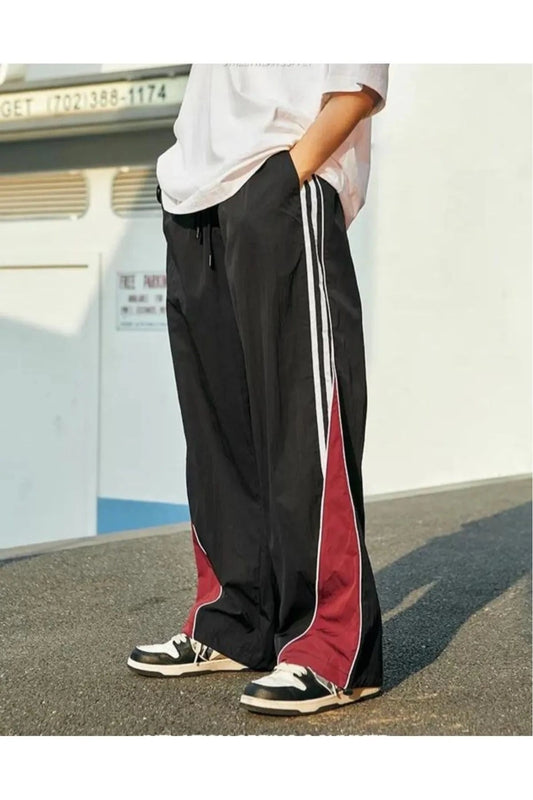 Vintage Siyah Kırmızı Beyaz Detay Streetwear Baggy Model Unisex Eşofman Altı