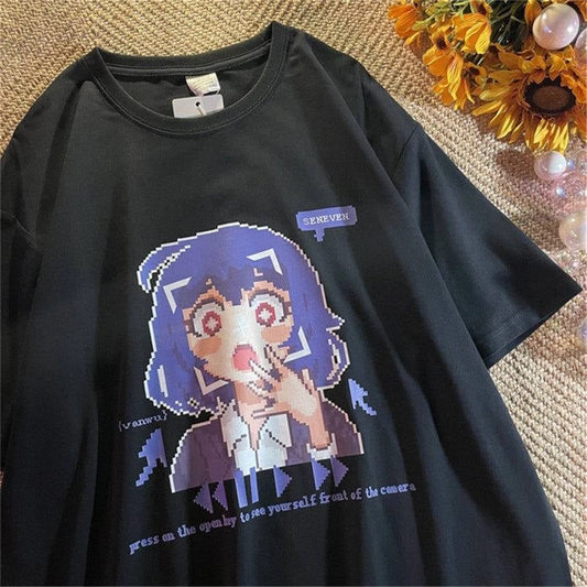 Venwu Seneven Detaylı Oversize Unisex Siyah T-shirt