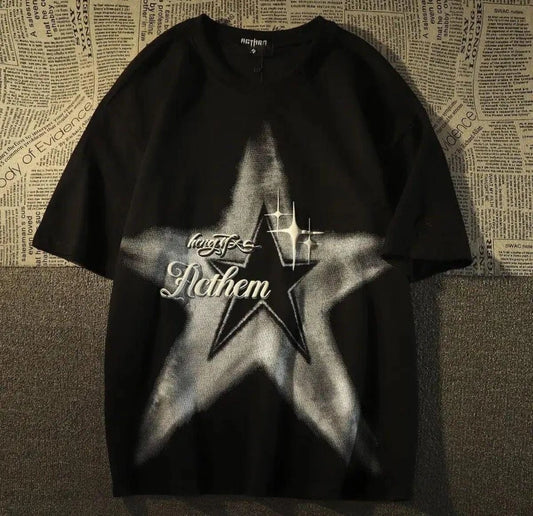 Y2k Acthem Star Detail Tech Unisex Oversize Kalıp T-Shirt