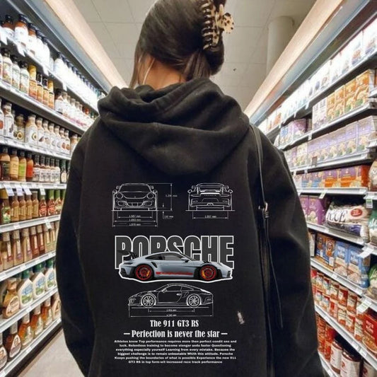 Porsche Siyah Unisex Oversize Kapüşonlu Sweatshirt
